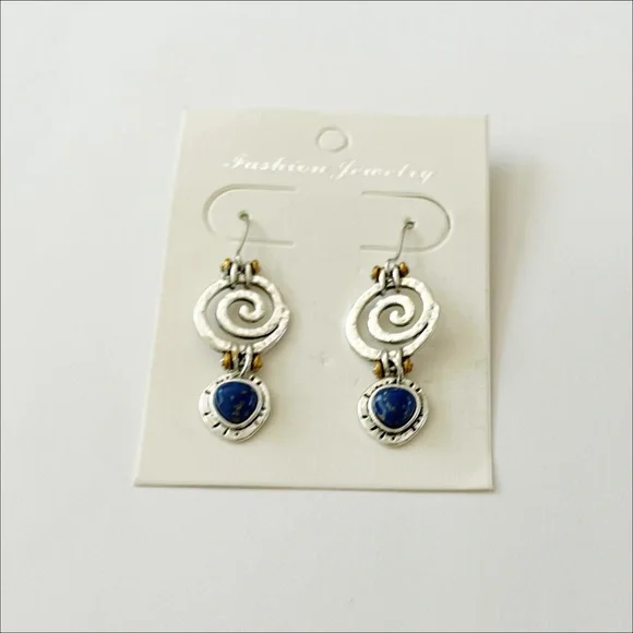 ⛔️SOLD⛔️ Natural Blue Lapis Lazuli Boho Handcrafted Silver Dangling Earrings NWT - Picture 9 of 12